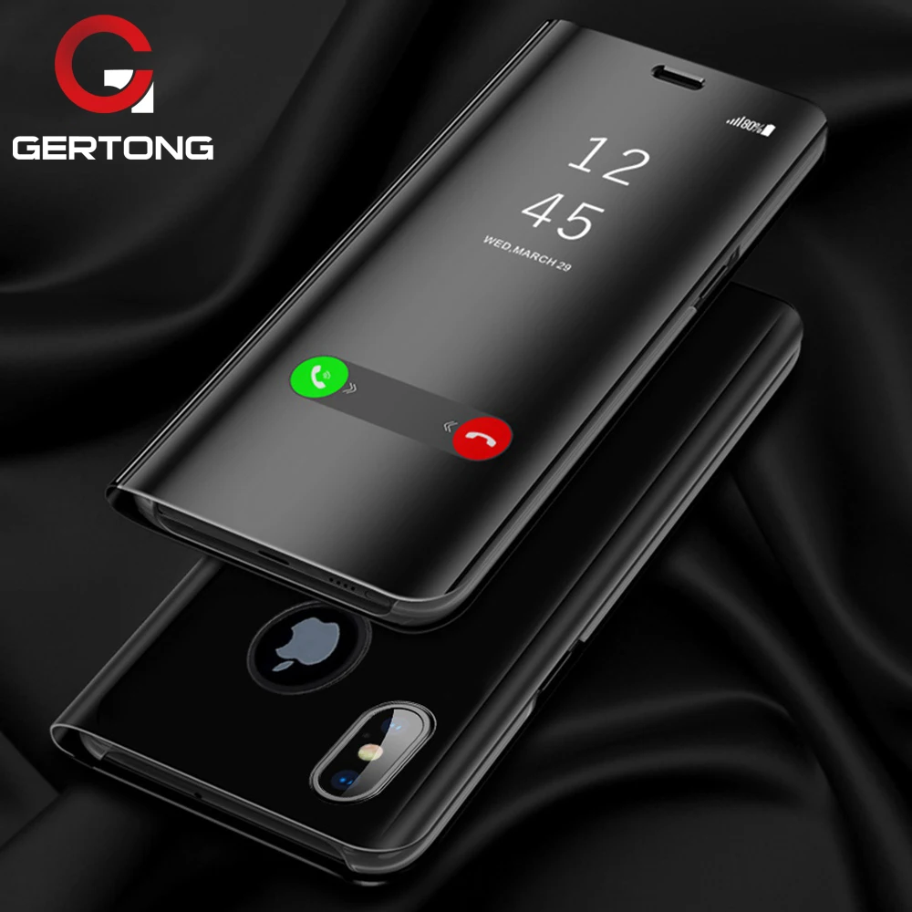 

GerTong Smart Mirror Flip Phone Case For iPhone XR XS Max Clear View Plating Phone Shell For iphone X S 7 6 6s 8 Plus Coque Capa