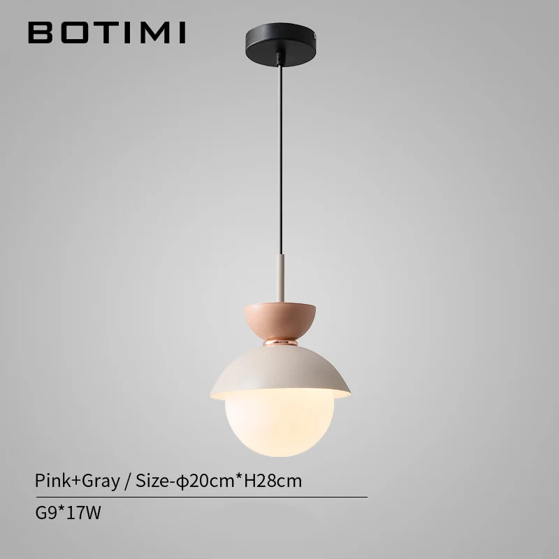 BOTIMI Modern LED Pendant Lights With Glass Lampshade For Dining Room Colorful Restaurant Hanging Kitchen Lighting Fixtures - Цвет корпуса: Pink Gray