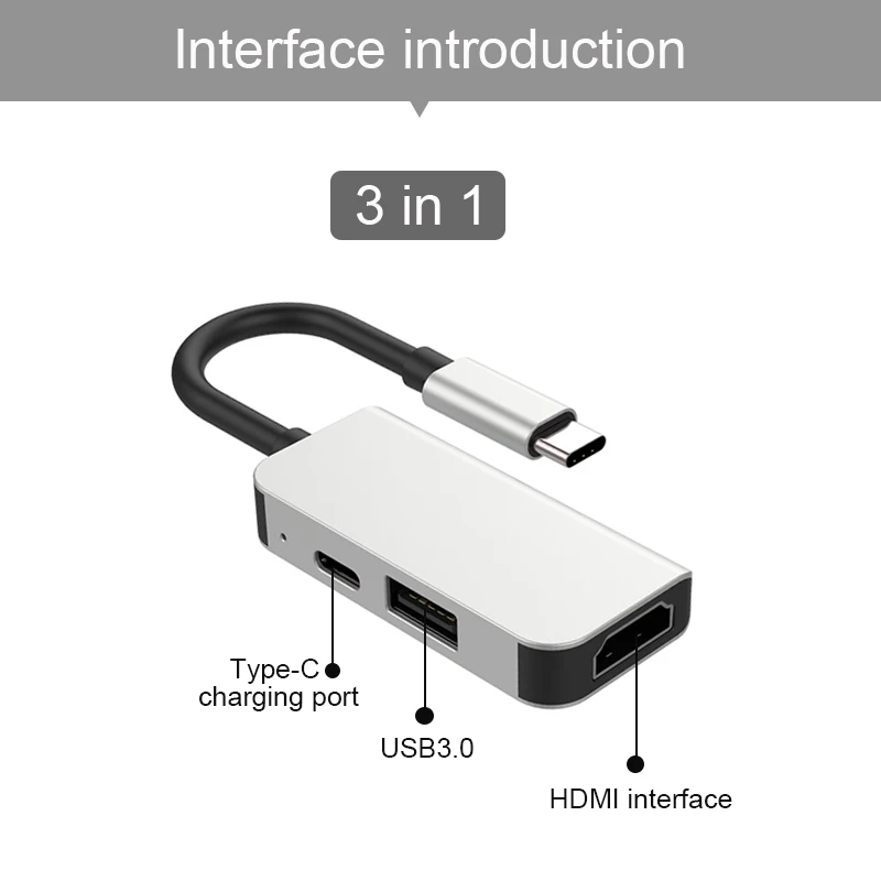 Basix USB-C концентратор типа C к USB 3,0 Thunderbolt 3 HDMI VGA 3,5 мм аудио RJ45 адаптер для MacBook Pro samsung Galaxy S9 USB C концентратор - Цвет: 3 IN1 HUB