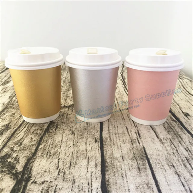 Free Ship 30pcs Thick Coffee Paper Cup Foil Gold/Pink