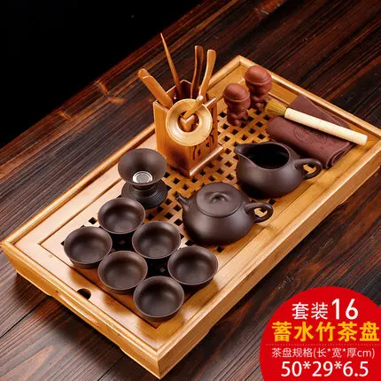 Китайский чайный набор кунг-фу керамические чайные наборы с поддоном весь чай пуэр, чай улун, чайник чашки Tieguanyin набор с бамбуковым поддоном - Цвет: 16 Sets
