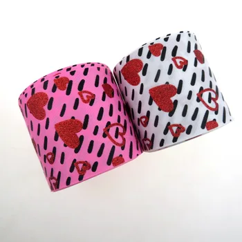 

3inch valentinne day ribbon , red glitter heart printed with grosgrain ribbon , 100 yards , shipping free