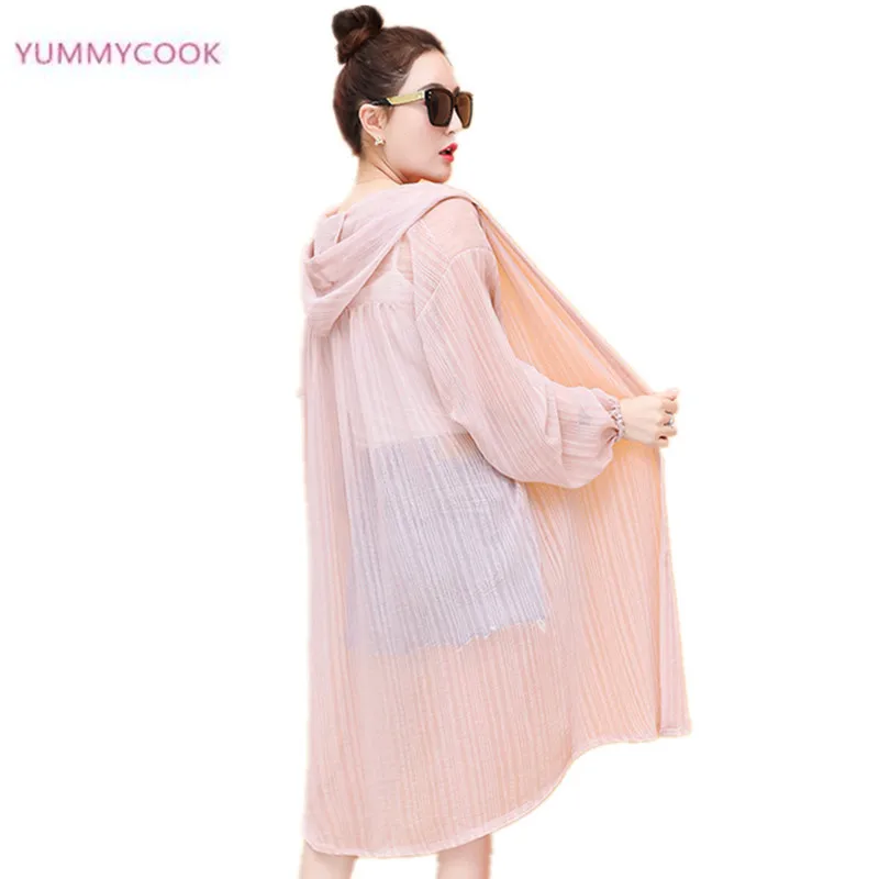 Chiffon sun protection shirt female long cardigan Korea students loose
