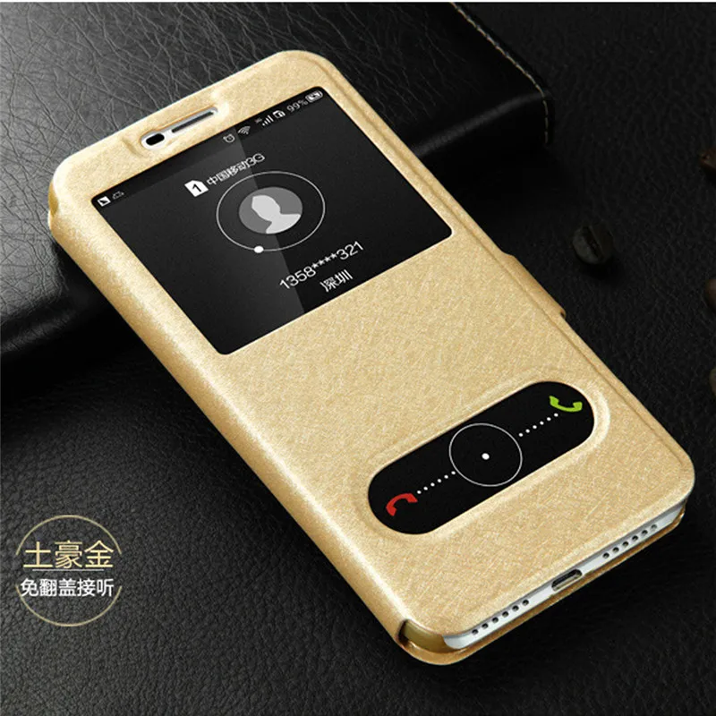 Чехол для huawei Honor 4C Pro, чехол для телефона, шелковая зернистая кожа, чехол с окошком, откидной чехол, чехол для huawei Honor 4C Pro, 5,0 дюймов - Цвет: Gold