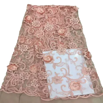 

2018 High quality French 3D flowers lace fabric with sequins and beads fashionable style lace fabric for dress A732-1