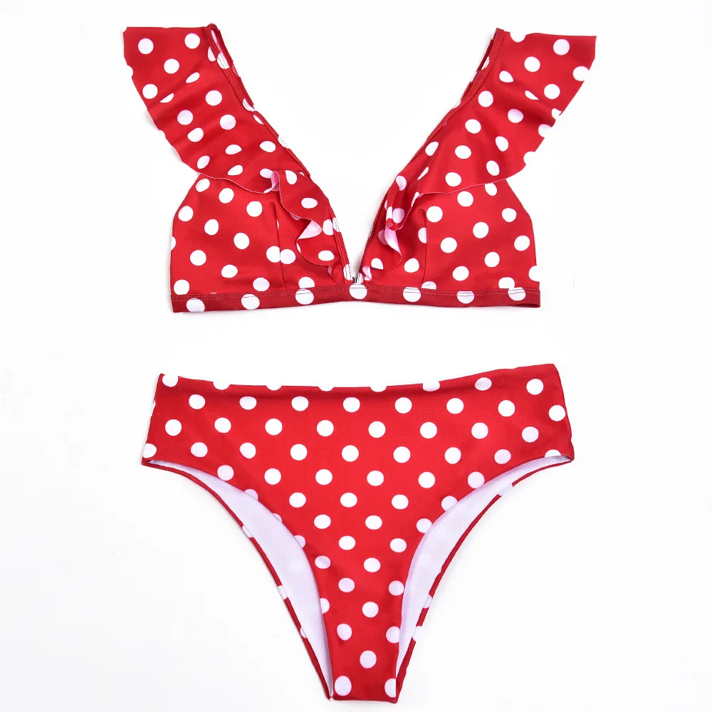 2019 гофрированный Глубокий V комплект бикини женский 2 шт набор купальник черный