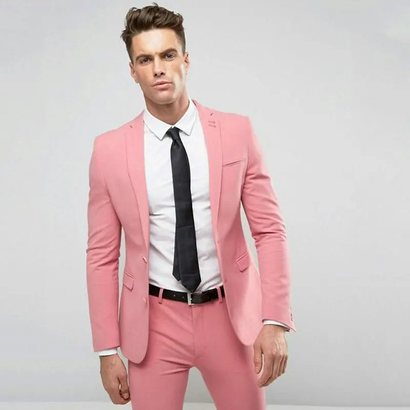 Pink Men Suits Latest Pants Coat Designs 2Piece Groom Tuxedo Two Buttons Costume Homme Prom Party Slim Fit Terno Masculino