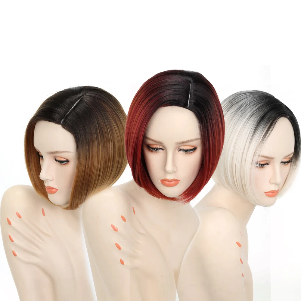 Pelucas rubias de Ombre para mujer peluca corta de pelo sintético pelucas rojas de fibra resistente al calor para mujer Pelucas rubias de Ombre para mujer peluca corta de pelo sintético pelucas rojas de fibra resistente al calor para mujer