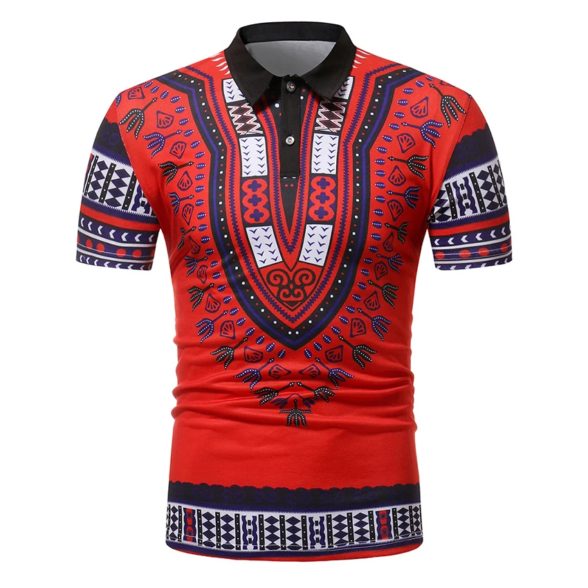 

Summer 2019 African Turkish Printed Short-sleeved shirt Fashion Turn-collar Men's Top Polo Neck Shirt African men clothes