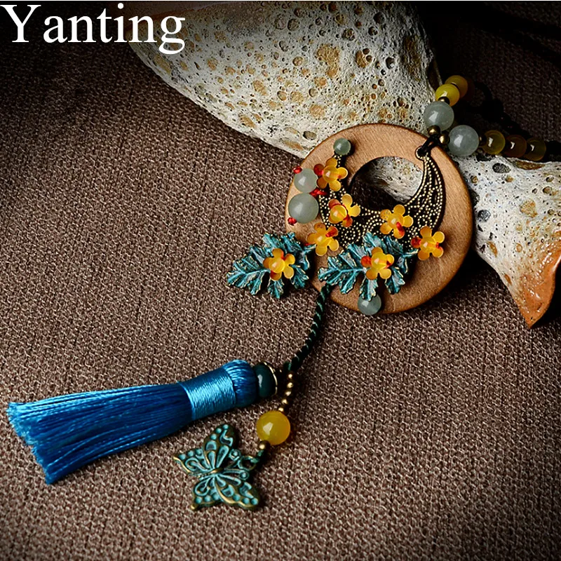 

Yanting Ethnic Sweater Chain Pendant Necklace For Women Butterfly Charm Blue Tassel Long Statement Necklace Stone Necklaces 045