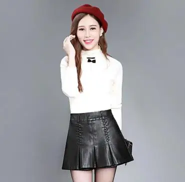 Corea Plisada Pierna El Gran Llevar Cuero Falda Invierno Del Yardas Black Nuevo La Femenino qq17t