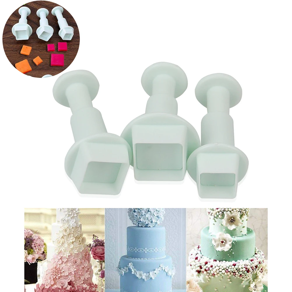 Generic 3Pcs/Set Square Shape Cake Plunger Set Fondant Sugarcraft Decorating Cutters Tools(White) As Shown | Дом и сад