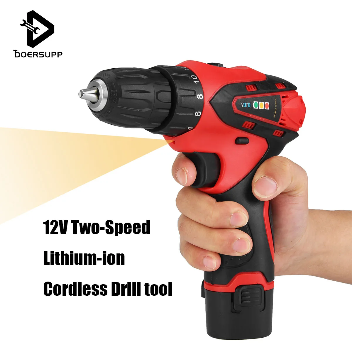 

Rechargeable 12V Cordless Drill Driver Lithium Li-ion Battery Household Electric Drill Torque Screwdriver Tool with LED Light