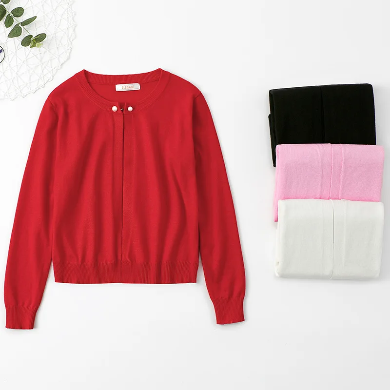 

2019 autumn winter cardigan women cropped cardigan long sleeve thin Knitwear office ladies solid Korean knitted sweater women