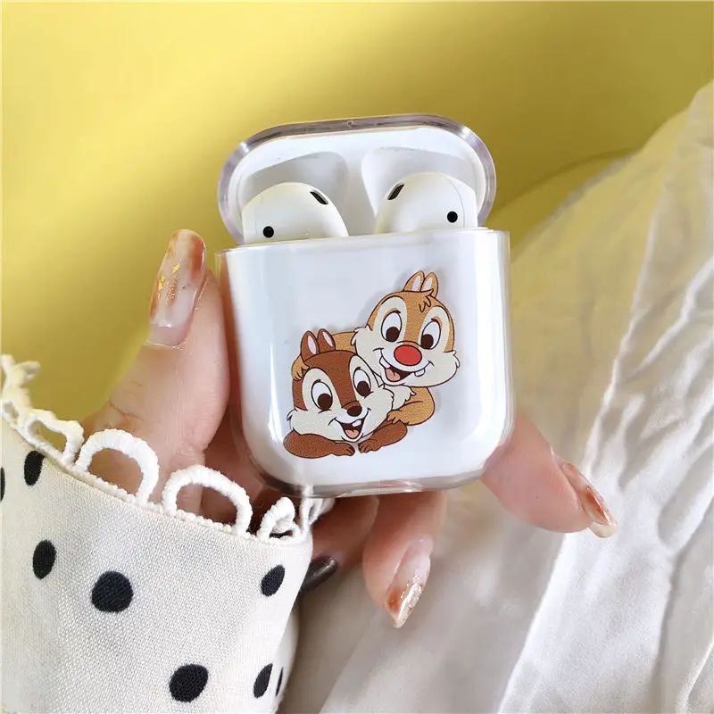 Cute Cartoon Bear Squirrel Clear Hard Case for Apple Airpods Headphone Cover Bluetooth Wireless Mickey Minnie Earphone Box Bags