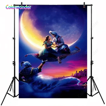 

Princess Series Kids Background for Photography Princess Jasmine with Aladdin 5x7ft Fairy Tale World Night Backdrops for Kids