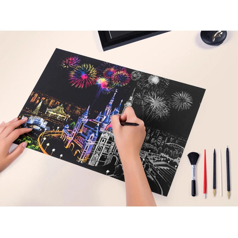 DIY настенные декоративные картины красочные Город Ночные пейзажи мир царапины соскабливание картины творческие подарки на день рождения