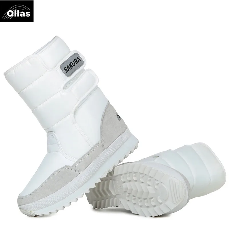 White waterproof snow shoes women winter boots clean snow boots winter