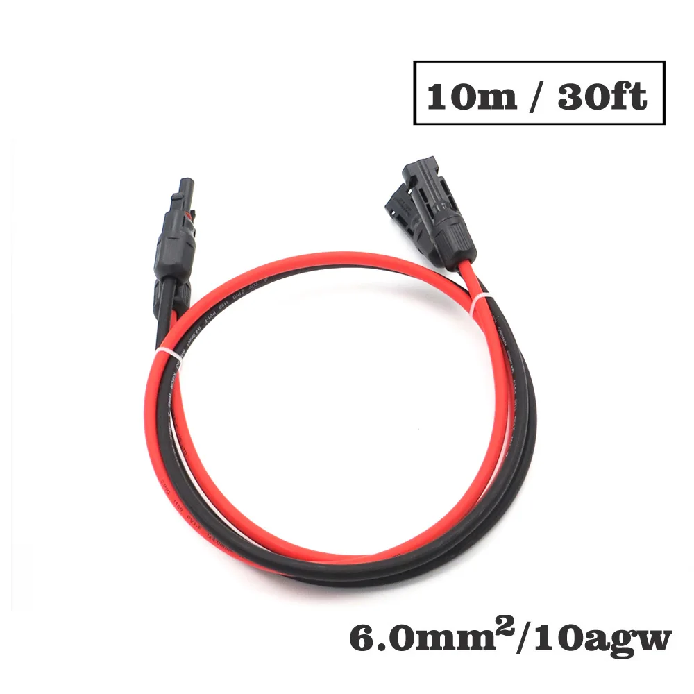 

1pair X 6mm2 10AWG 30FT 10m MC4 Connector Extension Connect branch black parallel Series 10 meter extend cable