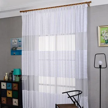 

White Striped pattern Tulle Curtains Fashion White Voile Curtains Bedroom Living Room Window Screening Decoration Home textile