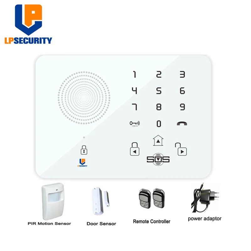 

LPSECURITY K7 the Senior care GSM Alarm System with SOS Help Voice / Auto Dialing /SMS Call include PIR/door sensor, 2keyfobs