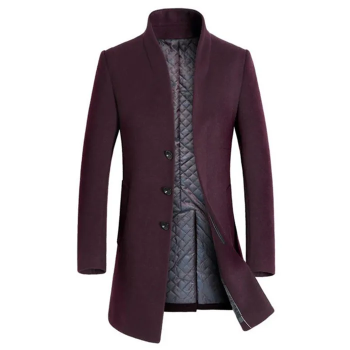 Хит, осенняя и зимняя мужская куртка, шерстяное пальто, деловая куртка, пальто, ветровка, одноцветная, тонкая M-3XL - Цвет: Dark red