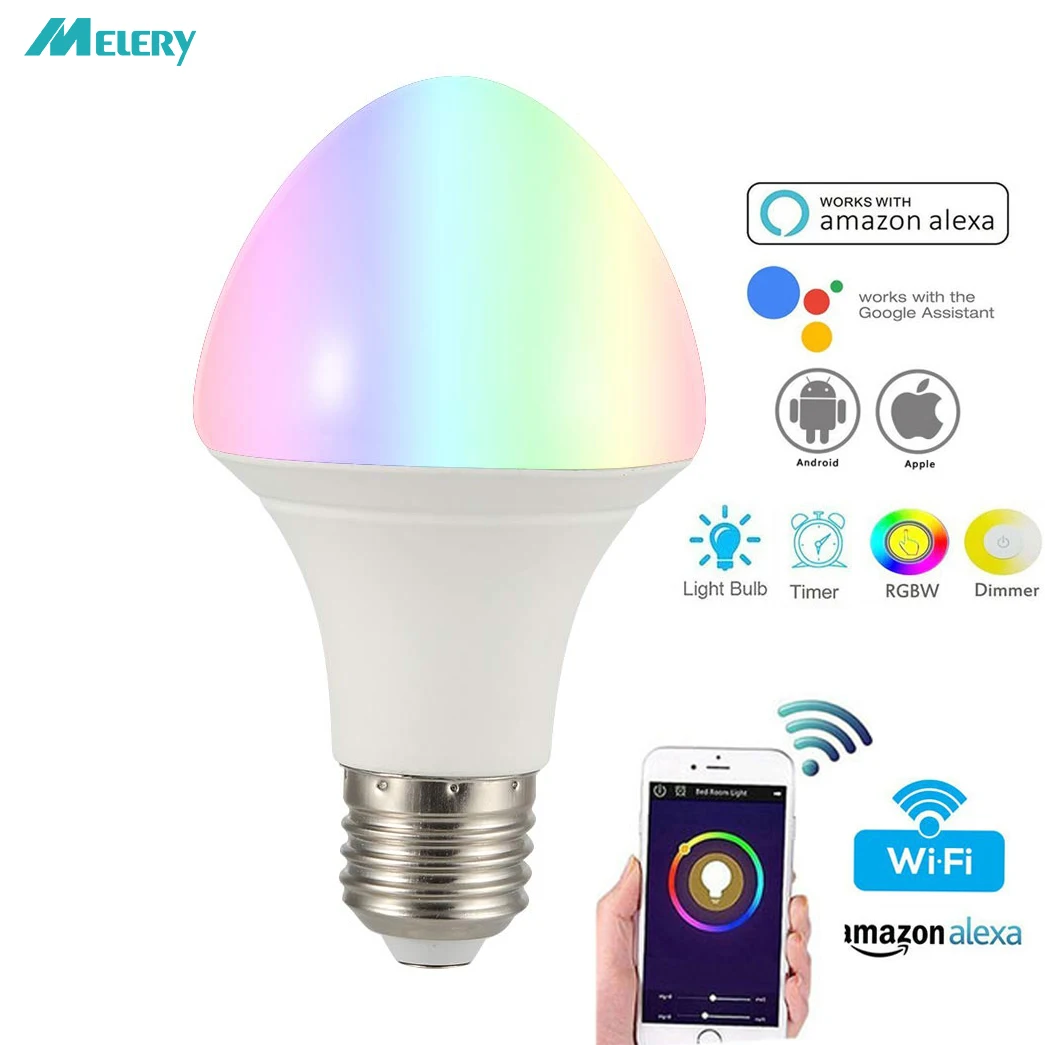 

Smart WiFi LED Light Bulb Lamp 7W E26 Multicolor Dimmable 100W Equivalent RGBCW Homekit Work with Amazon Alexa Google Assistant