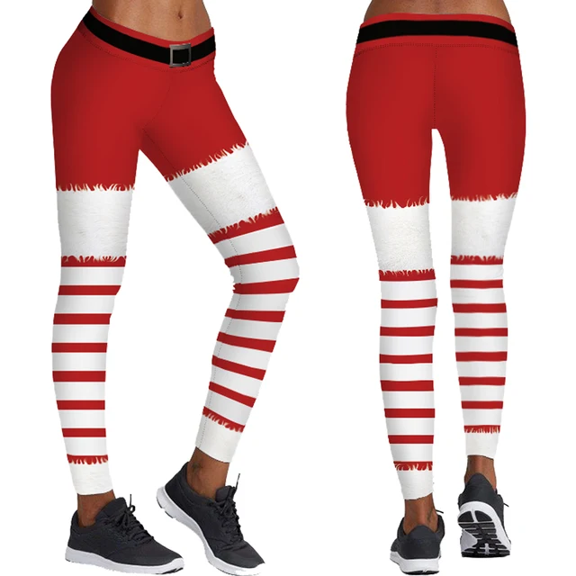 red white stripes women christmas leggings skinny bodycon tights christmas tights