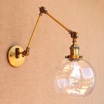 

Vintage Wall Light Retro E27 Glass Swing Long Arm Wall Lights Fixtures Industrial Retro Wall Lamp Edison Appliques LED