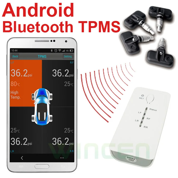 Android Bluetooth Беспроводная система контроля давления в шинах TPMS внутренние датчики Поддержка высокого низкого давления Температурная сигнализация