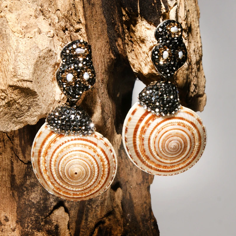 

MOON GIRL Unique Natural Shell Women Party Earring Fashion Geometric Statement Elegant Pearl Dangle Earrings Femme Drop Shipping