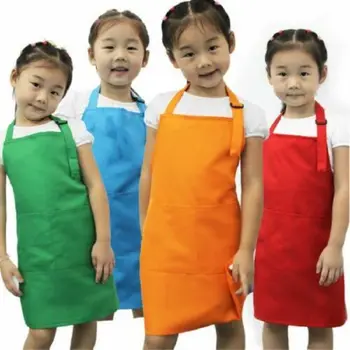 

Plain Apron Front Pocket Bib Kitchen Cooking Craft Baking Art Jamming Kids