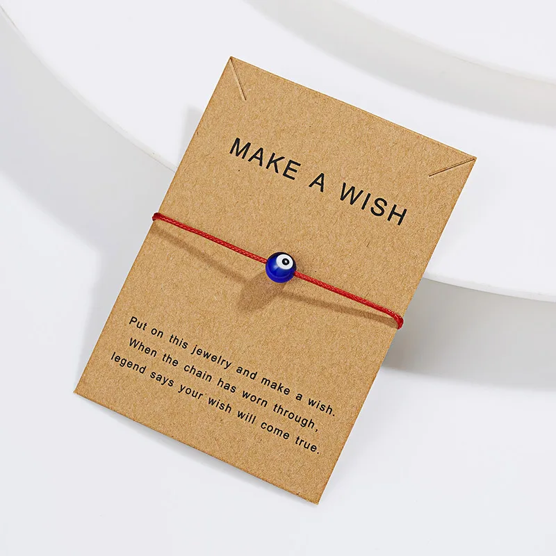 Wish Card 5 цветов турецкий приносящий удачу синий злой глаз браслеты для женщин плетёный браслет ручной работы браслет и браслет женские мужские ювелирные изделия - Окраска металла: Красный