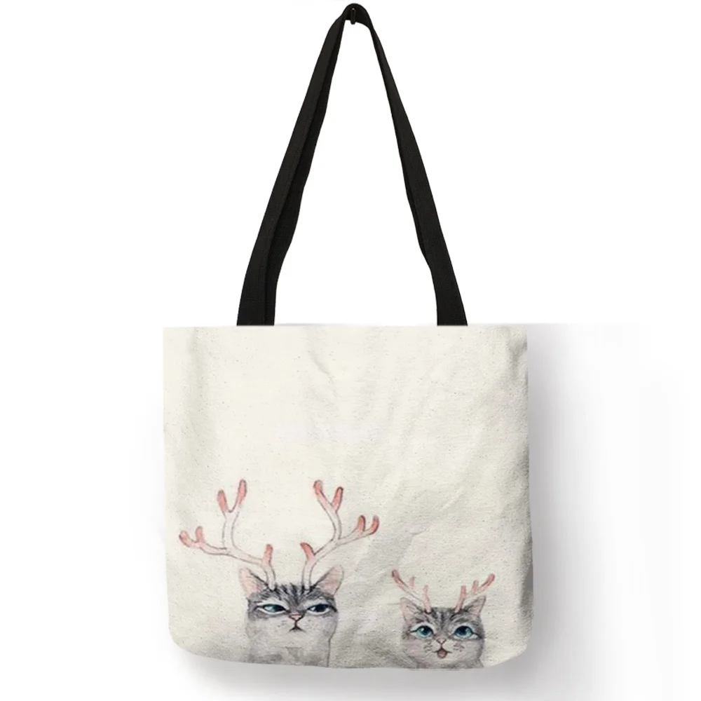Watercolor Hand Painted Tote Bags Floral Cute Cat Print Shoulder Bag For Women Lady  Office Handbag Daily Casual Shopping Bags