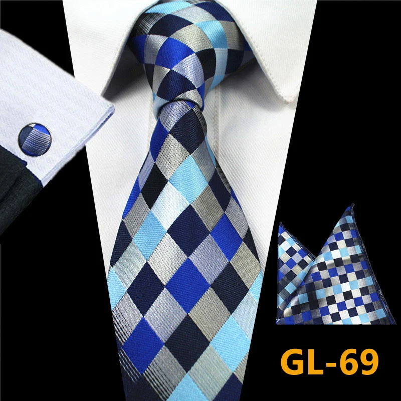 Для мужчин шею Галстуки 8 см галстук из искуственного шелка платок комплект запонок Полосой Цветочные галстук с рисунком «Шотландка»