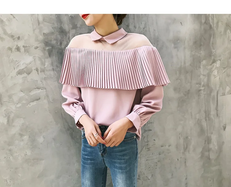 

Blusas Femininas 2019 Summer chiffon female women green blouse shirt for fat with ruffles flounce lace Transparent shoulder big