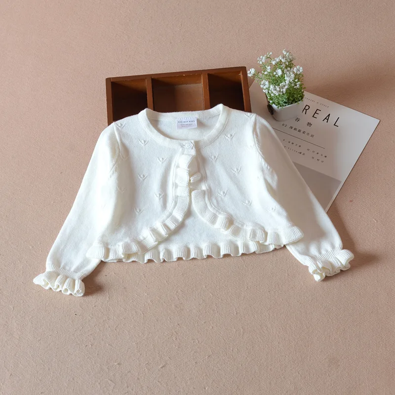 Baby Girls Cardigan Sweater Long Sleeve White Jacket Cotton Outerwear ...