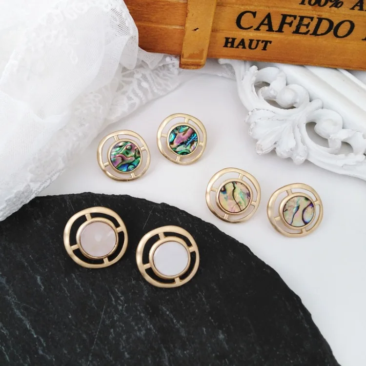 Серьги клипсы в виде ракушки Abalone винтажный матовый золотой неровный Круглый