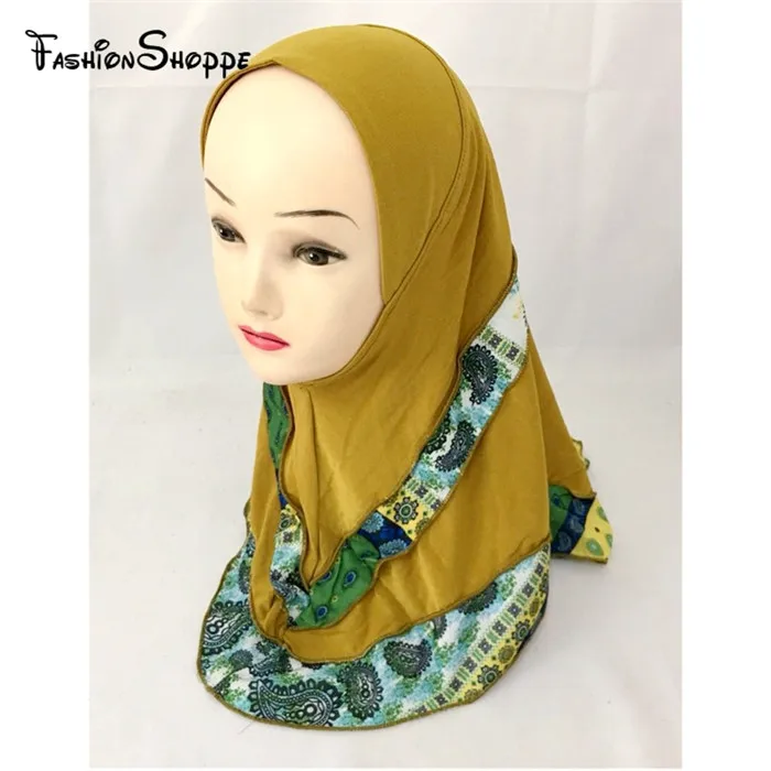 Модный детский мусульманский хиджаб с цветами для девочек, исламский шарф, арабские шали, головные уборы# GM0657-2 - Цвет: Dark Yellow1