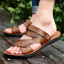 Мужская обувь; Новинка года; летние пляжные сандалии с надписью «Drag»; повседневные массажные Нескользящие кожаные сандалии с мягкой подошвой; мужская обувь