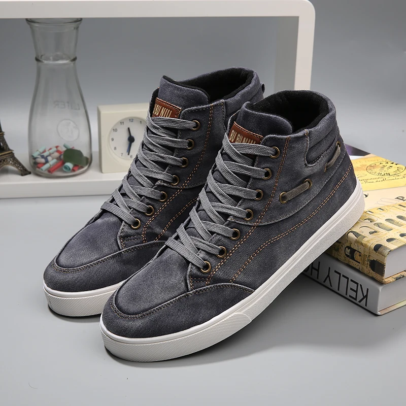 New 2020 Hot Men Casual Canvas Shoes Spring Autumn Fashion Lace-Up Flats Boots Man High Top Lace Decoration Breathable | Обувь