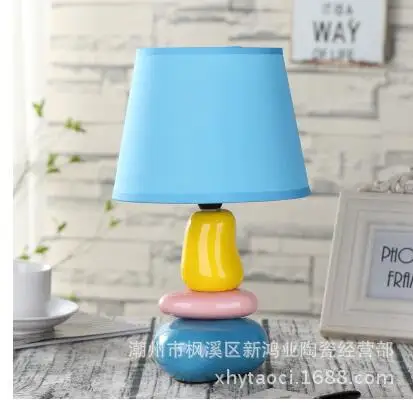 

TUDA 18X30cm Free Shipping Fashion Blue Fabric Lampshade Table Lamp Creative Colorful Stone Shaped Ceramic Table Lamp For Foyer