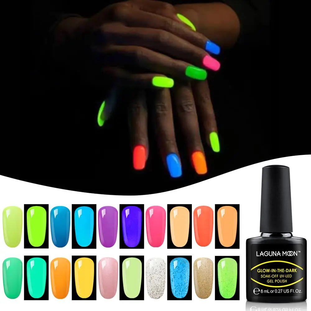  Lagunamoon Night Glow In Dark Fluorescent Gel Nail Polish Semi Permanent UV and LED Luminous Nails 