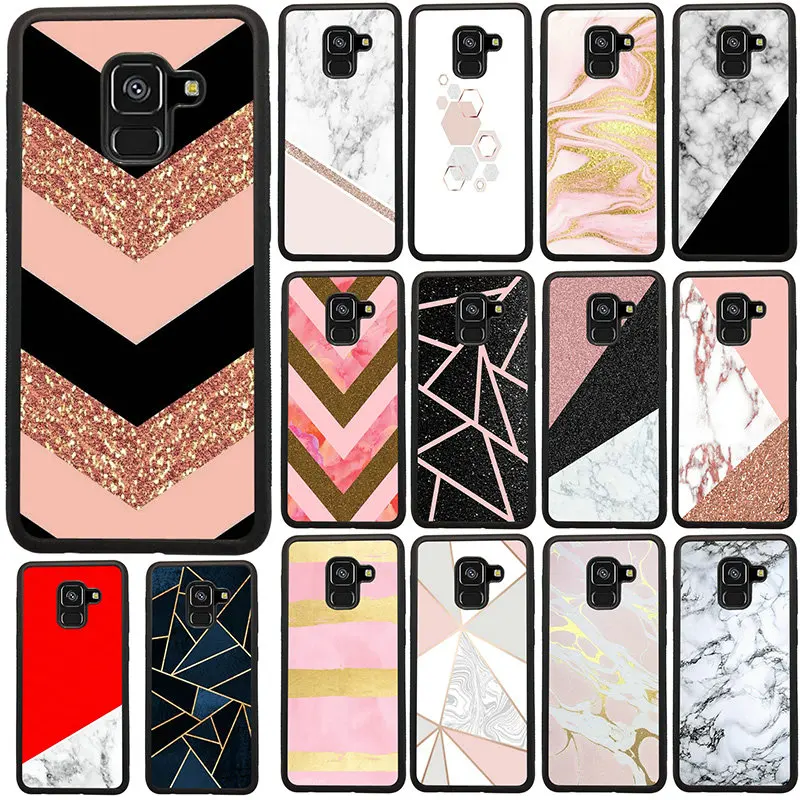 

For Samsung Galaxy A8 2018 A530F Hard Plastic Black Back Case Shell PC TPU Mobile Phone Cases Pink Gold White Geometric Marble