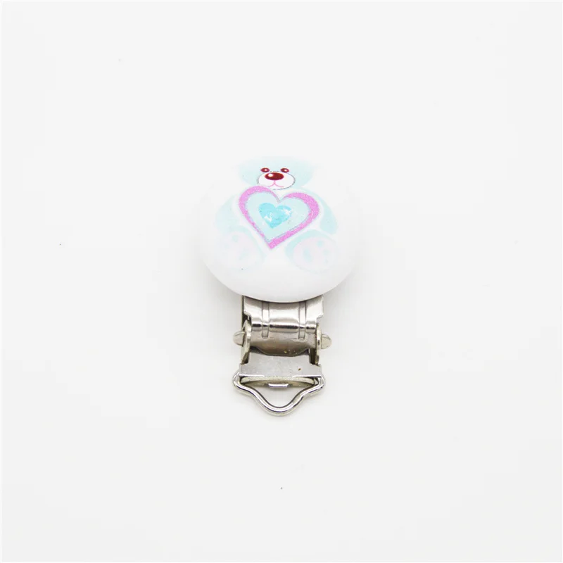 

5PCS Wood Baby Pacifier Clip Round Solid Lovely Bear Pattern Natural Color Wood Metal Holders 4.4cm x 2.9cm(1 6/8" x1 1/8")
