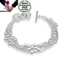 OMHXZJ Личность Модные женские подарочные серебряные шарики тонкая цепочка 925 пробы Серебряный браслет+ Цепочки и ожерелья комплект ювелирных изделий SE50