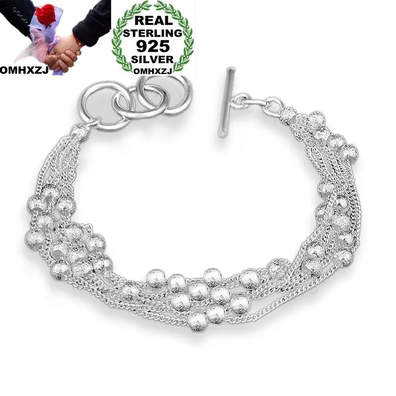 

OMHXZJ Wholesale Personality Fashion Woman Gift Silver Beads Thin Chain 925 Sterling Silver Bracelet+Necklace Jewelry Set SE50