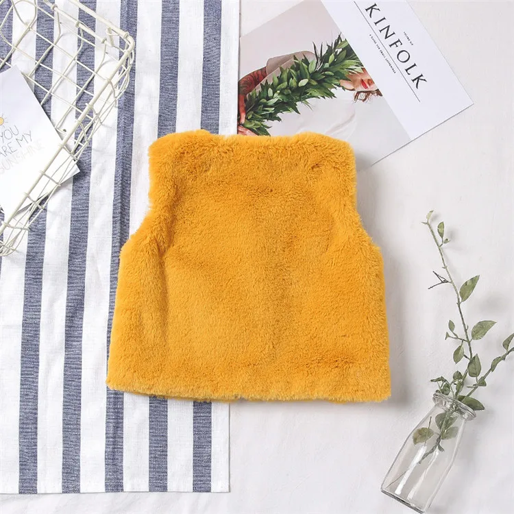 Baby Vest Faux Fur Coat Girls Kids Vest Warm Fur Vest For Girls Embroidery Winter Kids Waistcoats Toddler Girl Winter Clothes   104