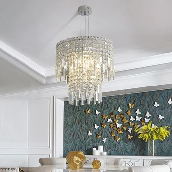 

Modern luxury chrome double layer clear crystal chandelier lighting living room dining room bedroom round LED Light Fixtures