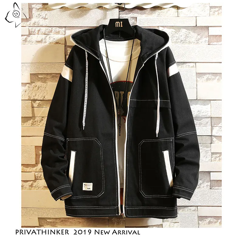 Privathinker 2019 Autum Patchwork Hooded Hoodie Men Clothes Outdoor Streetwear Jackets Autum Pocket Zipper Casual Jacket